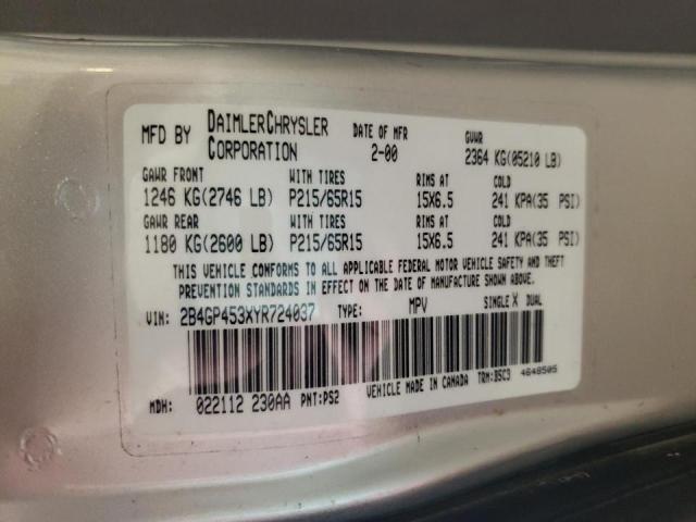 Photo 10 from auction – 2000 DODGE CARAVAN SE with VIN 2B4GP453XYR724037