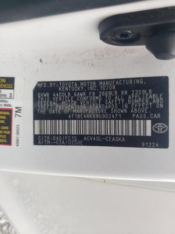 Photo 10 from auction – 2009 TOYOTA CAMRY BASE with VIN 4T1BE46K69U902471