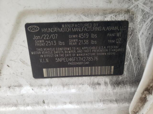 Photo 10 from auction – 2007 HYUNDAI SONATA SE with VIN 5NPEU46F17H278576