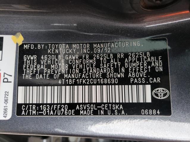 Photo 10 from auction – 2012 TOYOTA CAMRY SE A with VIN 4T1BF1FK2CU168690