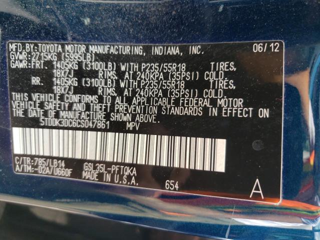 Photo 10 from auction – 2012 TOYOTA SIENNA XLE with VIN 5TDDK3DC6CS047861