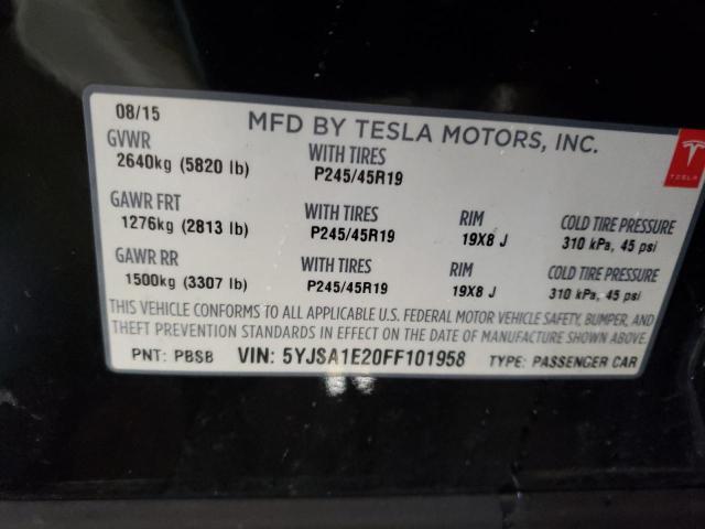 Photo 10 from auction – 2015 TESLA MODEL S with VIN 5YJSA1E20FF101958