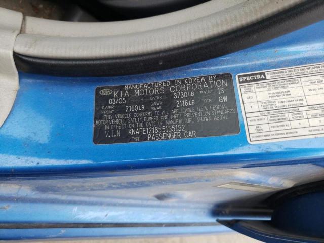 Photo 10 from auction – 2005 KIA SPECTRA LX with VIN KNAFE121855155152