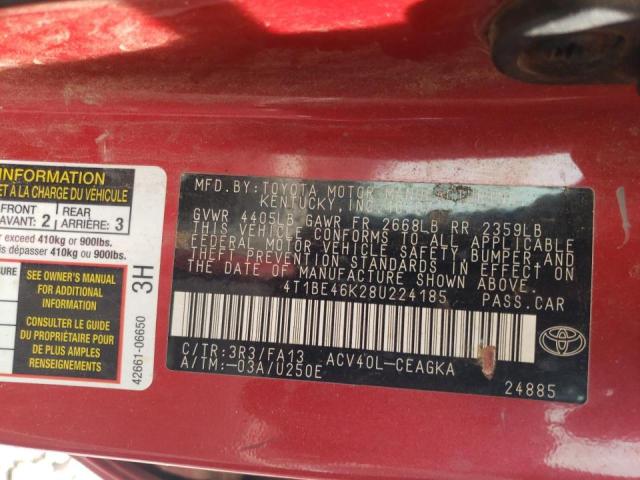 Photo 10 from auction – 2008 TOYOTA CAMRY CE with VIN 4T1BE46K28U224185