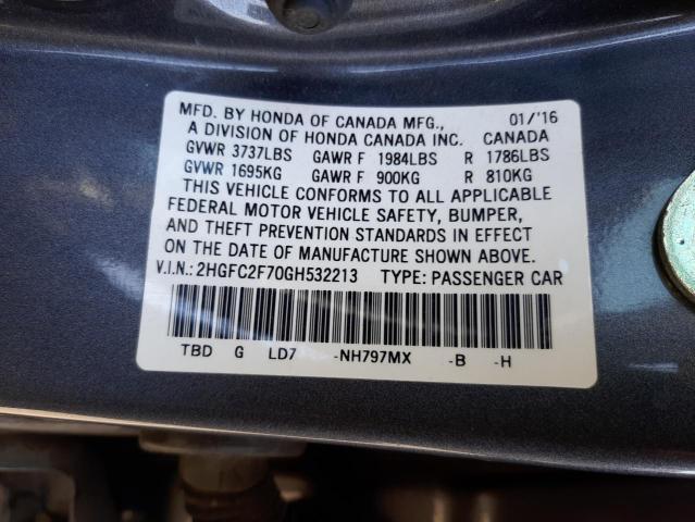 Photo 10 from auction – 2016 HONDA CIVIC EX with VIN 2HGFC2F70GH532213