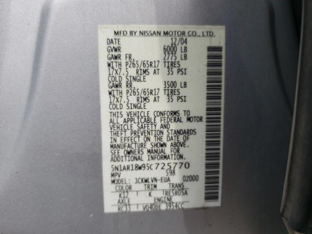 Photo 10 from auction – 2005 NISSAN PATHFINDER with VIN 5N1AR18W95C725770