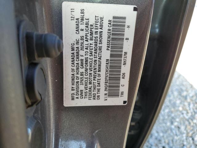 Photo 10 from auction – 2012 HONDA CIVIC EXL with VIN 2HGFB2F97CH541828