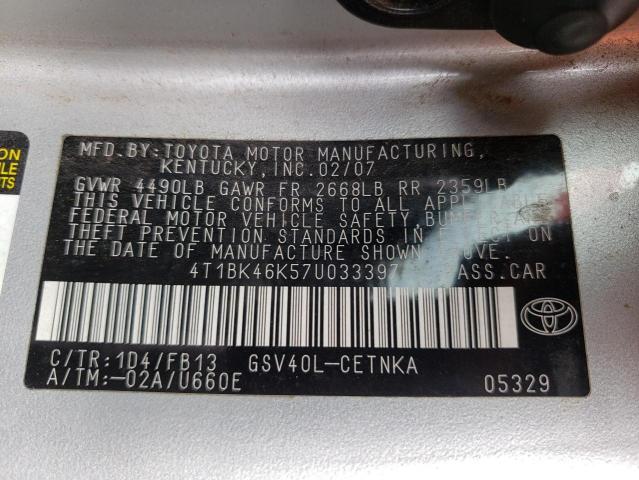 Photo 10 from auction – 2007 TOYOTA CAMRY LE with VIN 4T1BK46K57U033397