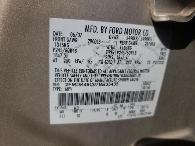 Photo 10 from auction – 2007 FORD EDGE SEL P with VIN 2FMDK49C07BB35435
