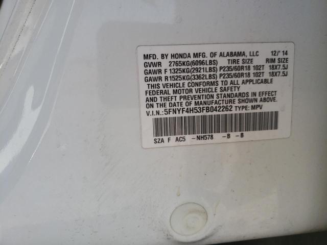 Photo 10 from auction – 2015 HONDA PILOT EXL with VIN 5FNYF4H53FB042262