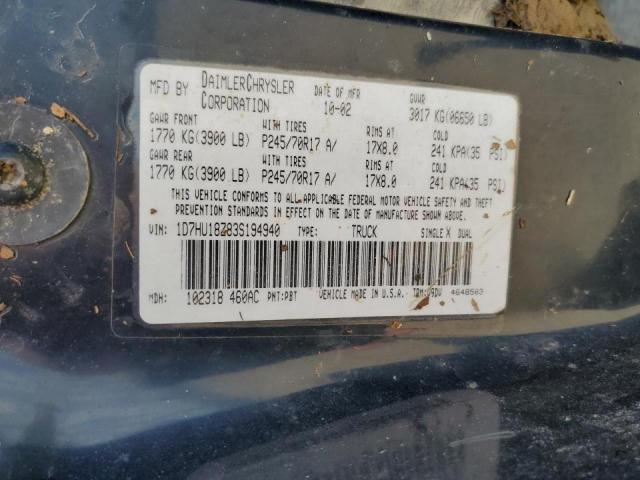 Photo 10 from auction – 2003 DODGE RAM 1500 S with VIN 1D7HU18Z83S194940