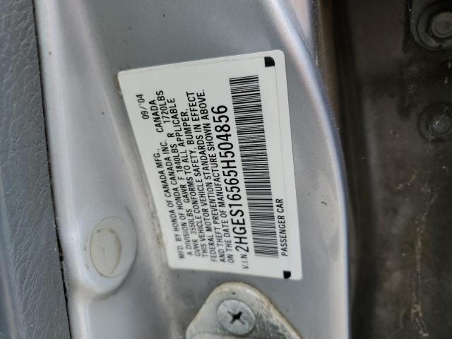 Photo 10 from auction – 2005 HONDA CIVIC LX with VIN 2HGES16565H504856