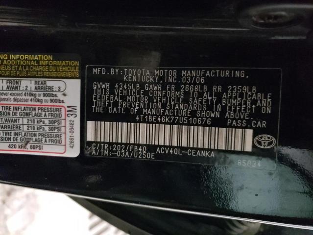 Photo 10 from auction – 2007 TOYOTA CAMRY CE with VIN 4T1BE46K77U510676