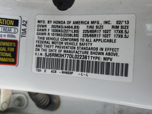 Photo 10 from auction – 2013 HONDA CR-V EXL with VIN 5J6RM3H77DL022381