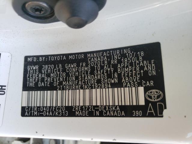 Photo 10 from auction – 2019 TOYOTA COROLLA L with VIN 2T1BURHE1KC192894