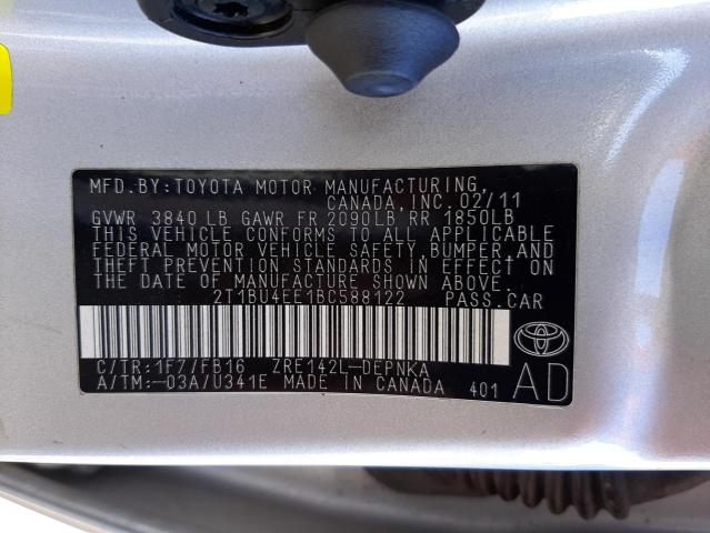Photo 10 from auction – 2011 TOYOTA COROLLA BA with VIN 2T1BU4EE1BC588122