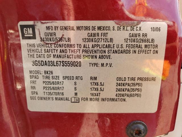 Photo 10 from auction – 2007 BUICK RENDEZVOUS with VIN 3G5DA03L67S559020