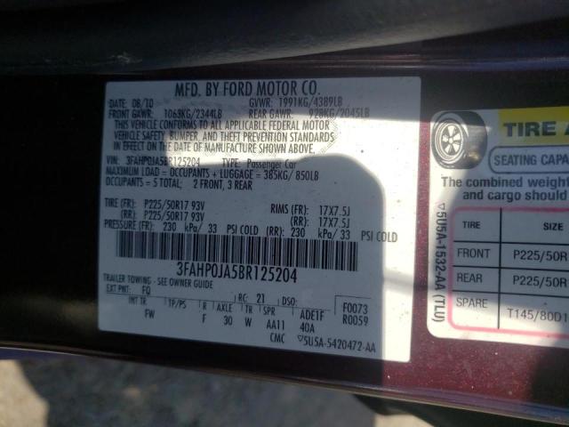 Photo 10 from auction – 2011 FORD FUSION SEL with VIN 3FAHP0JA5BR125204