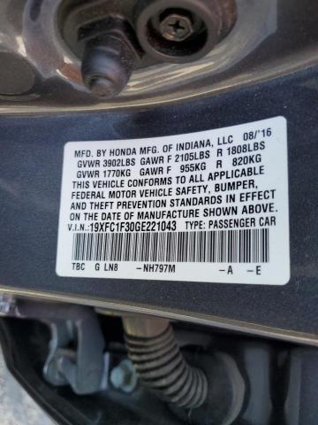 Photo 10 from auction – 2016 HONDA CIVIC EX with VIN 19XFC1F30GE221043