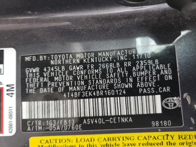 Фото 10 с аукциона – 2011 TOYOTA CAMRY BASE с VIN 4T4BF3EK4BR160124