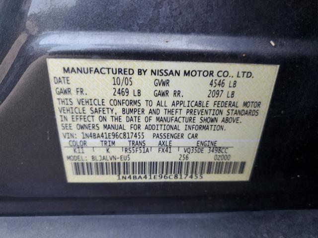 Photo 10 from auction – 2006 NISSAN MAXIMA SE with VIN 1N4BA41E96C817455