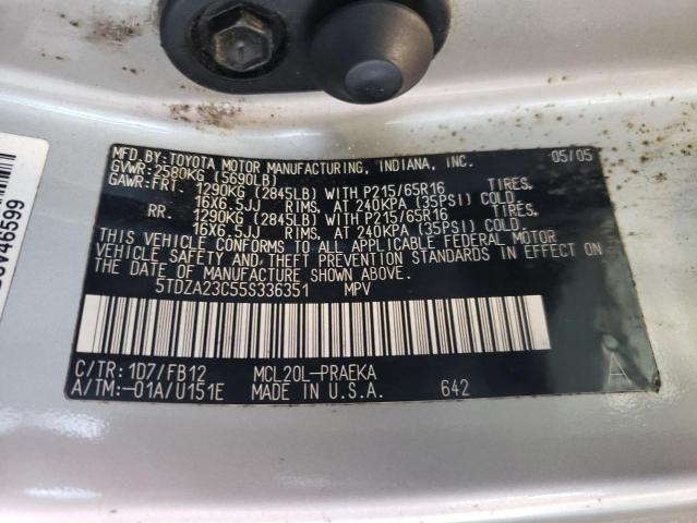 Photo 10 from auction – 2005 TOYOTA SIENNA CE with VIN 5TDZA23C55S336351