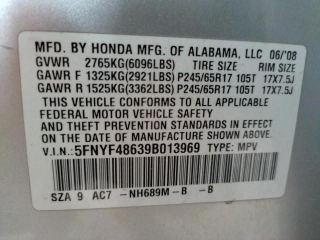 Photo 10 from auction – 2009 HONDA PILOT EXL with VIN 5FNYF48639B013969