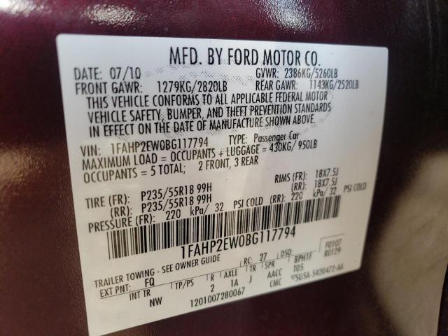 Photo 10 from auction – 2011 FORD TAURUS SEL with VIN 1FAHP2EW0BG117794
