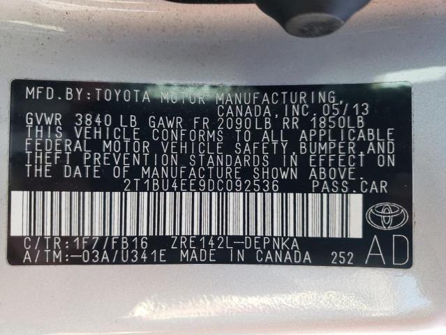 Photo 10 from auction – 2013 TOYOTA COROLLA BA with VIN 2T1BU4EE9DC092536