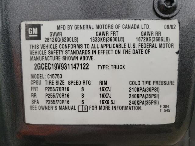 Photo 10 from auction – 2003 CHEVROLET SILVERADO with VIN 2GCEC19V931147122