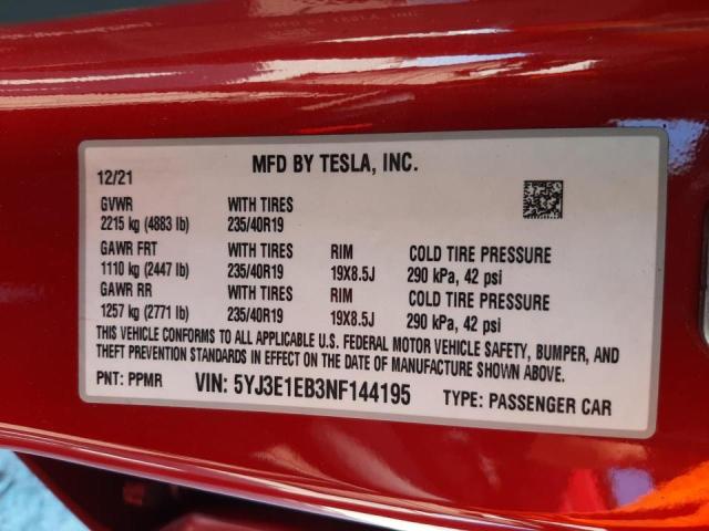 Photo 10 from auction – 2022 TESLA MODEL 3 with VIN 5YJ3E1EB3NF144195
