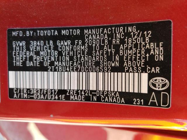 Photo 10 from auction – 2013 TOYOTA COROLLA BA with VIN 2T1BU4EE7DC006592