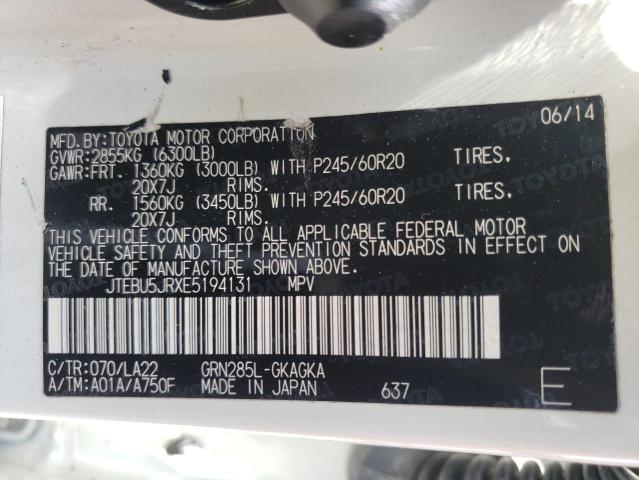 Photo 10 from auction – 2014 TOYOTA 4RUNNER SR with VIN JTEBU5JRXE5194131