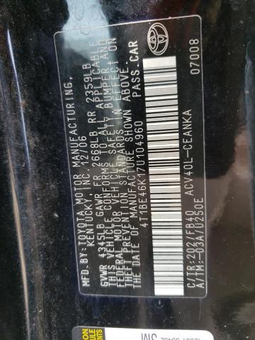 Photo 10 from auction – 2007 TOYOTA CAMRY CE with VIN 4T1BE46K17U104960