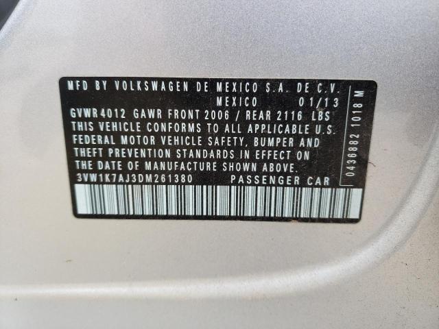 Photo 10 from auction – 2013 VOLKSWAGEN JETTA BASE with VIN 3VW1K7AJ3DM261380