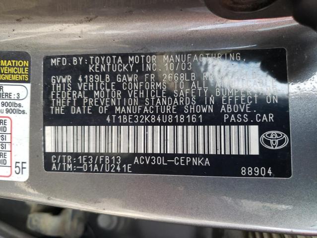Photo 10 from auction – 2004 TOYOTA CAMRY LE with VIN 4T1BE32K84U818161
