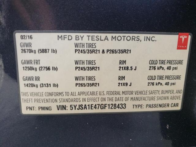 Photo 10 from auction – 2016 TESLA MODEL S with VIN 5YJSA1E47GF128433