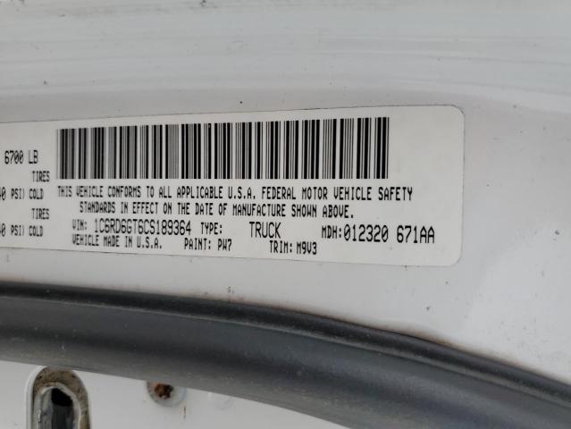 Photo 10 from auction – 2012 DODGE RAM 1500 S with VIN 1C6RD6GT6CS189364