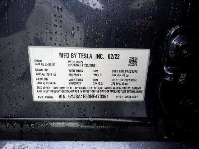 Photo 10 from auction – 2022 TESLA MODEL S with VIN 5YJSA1E50NF470361