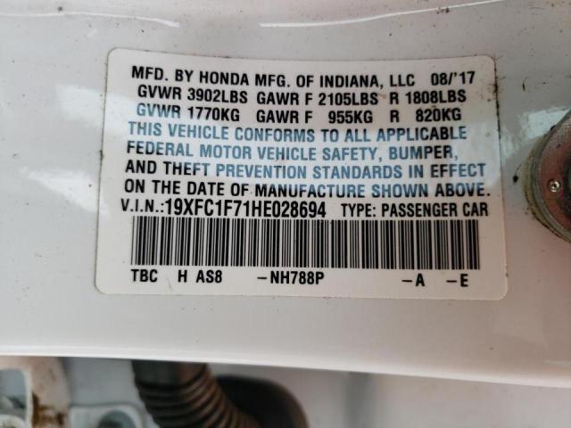 Photo 10 from auction – 2017 HONDA CIVIC EXL with VIN 19XFC1F71HE028694