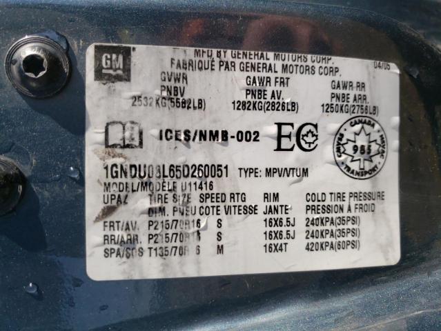 Photo 10 from auction – 2005 CHEVROLET UPLANDER with VIN 1GNDU03L65D260051