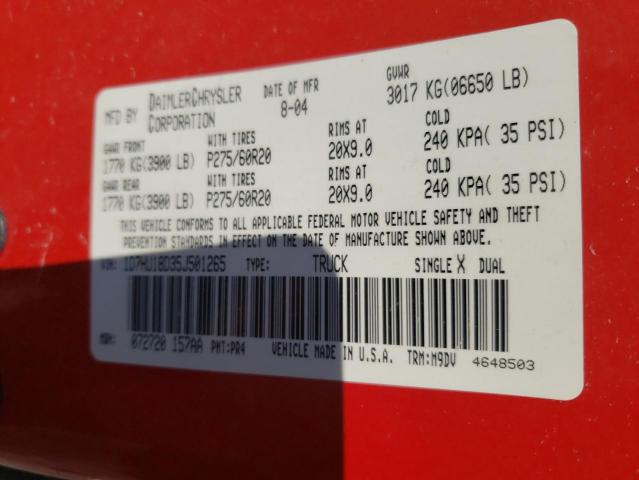 Photo 10 from auction – 2005 DODGE RAM 1500 S with VIN 1D7HU18D35J501265
