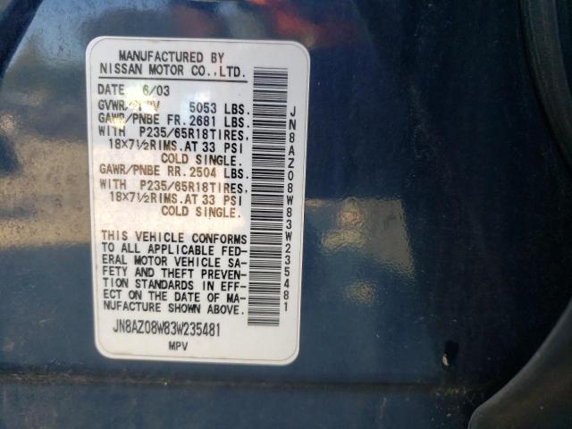 Photo 10 from auction – 2003 NISSAN MURANO SL with VIN JN8AZ08W83W235481