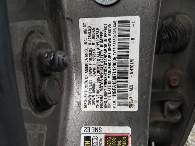 Photo 10 from auction – 2007 HONDA CIVIC EX with VIN 1HGFA16807L129005
