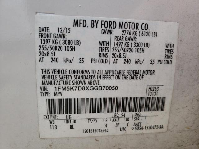 Photo 10 from auction – 2016 FORD EXPLORER X with VIN 1FM5K7D8XGGB70050