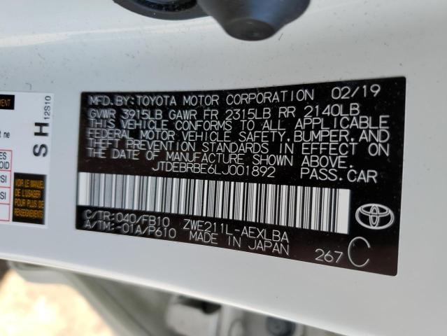 Photo 10 from auction – 2020 TOYOTA COROLLA LE with VIN JTDEBRBE6LJ001892