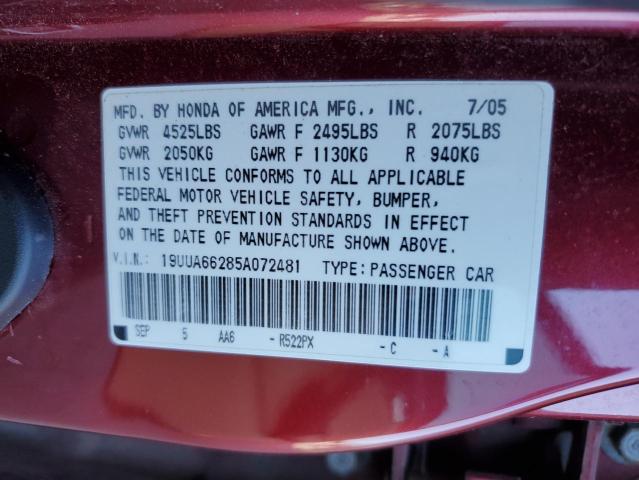 Photo 10 from auction – 2005 ACURA TL with VIN 19UUA66285A072481