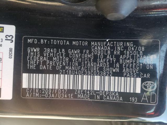 Photo 10 from auction – 2009 TOYOTA COROLLA BA with VIN 2T1BU40E39C033822