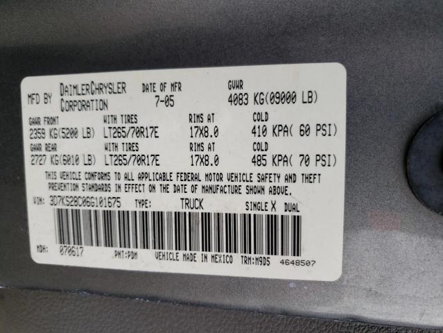 Photo 10 from auction – 2006 DODGE RAM 2500 S with VIN 3D7KS28C06G101675