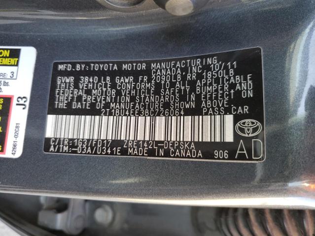 Photo 10 from auction – 2011 TOYOTA COROLLA BA with VIN 2T1BU4EE3BC726064